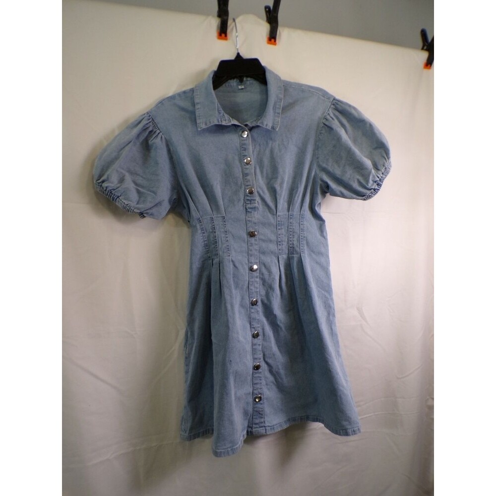 Women's M Light Wash Denim Shirt Dress Button Front Short